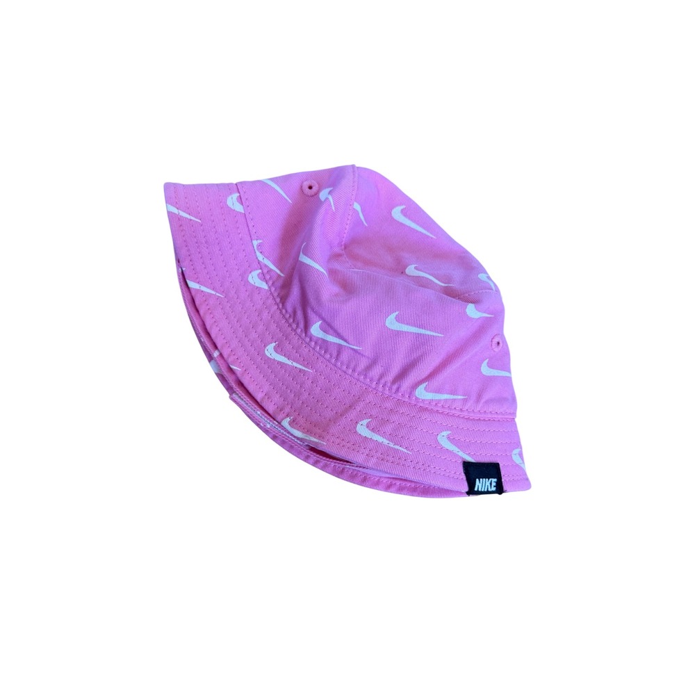 Nike Infant Pink All Over Swoosh Logo Bucket Hat with Chin Strap
